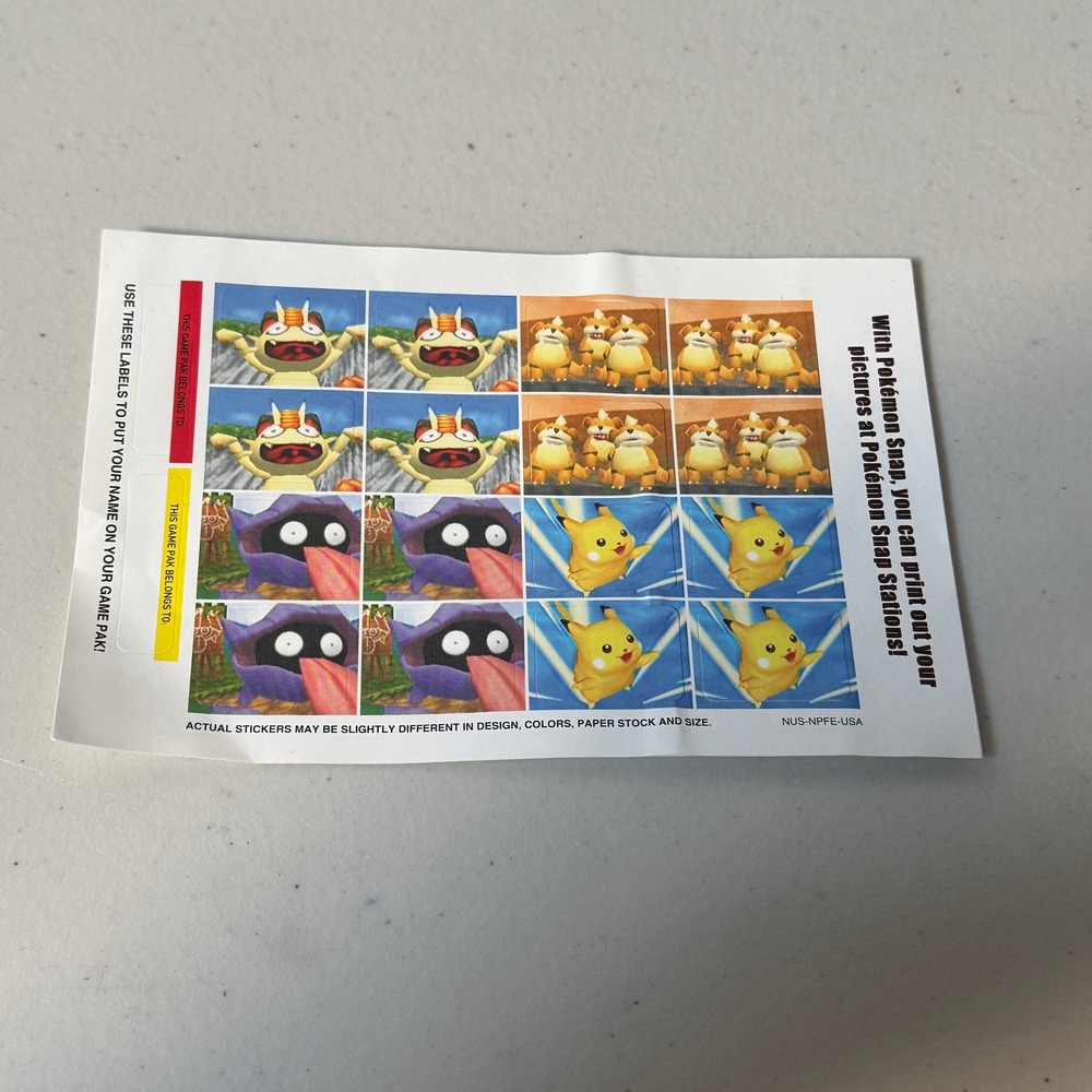Nintendo Pokemon Snap Blockbuster Video Promo Sticker Sheet N64 1999 NUS-NPFE